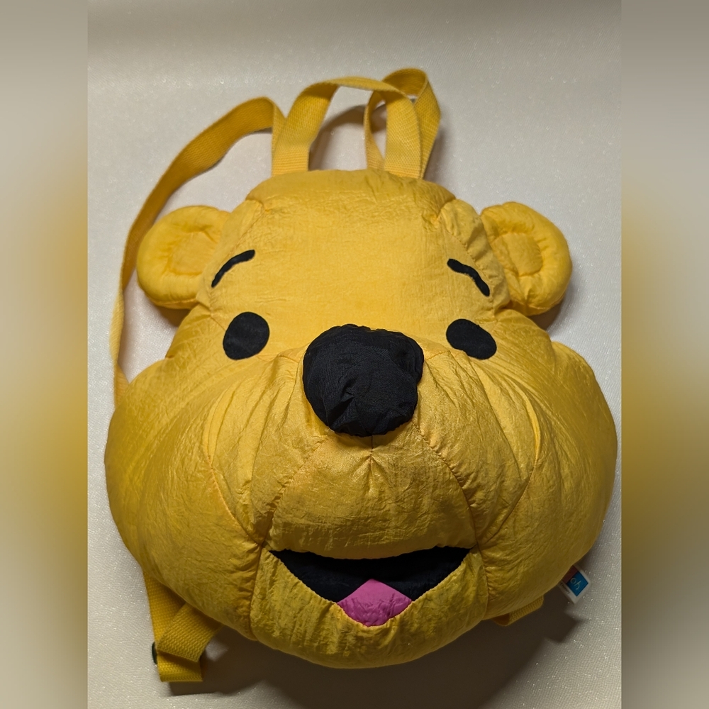 Yellow Winnie The Pooh Disney Vintage Face Head Nylon Puffy Stuffed Backpack